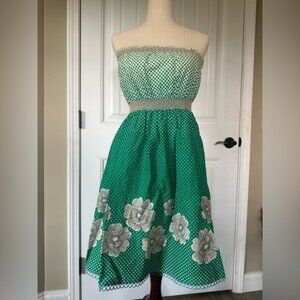 Maeve Green & White Strapless Dress with Floral Design